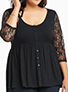 Women's Babydoll Blouse - Semi-Sheer Lace Sleeves